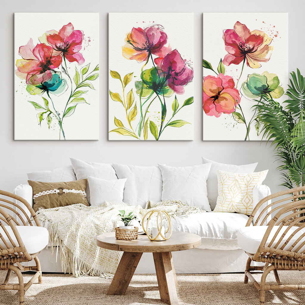 Floraison à l’aquarelle dans un intérieur