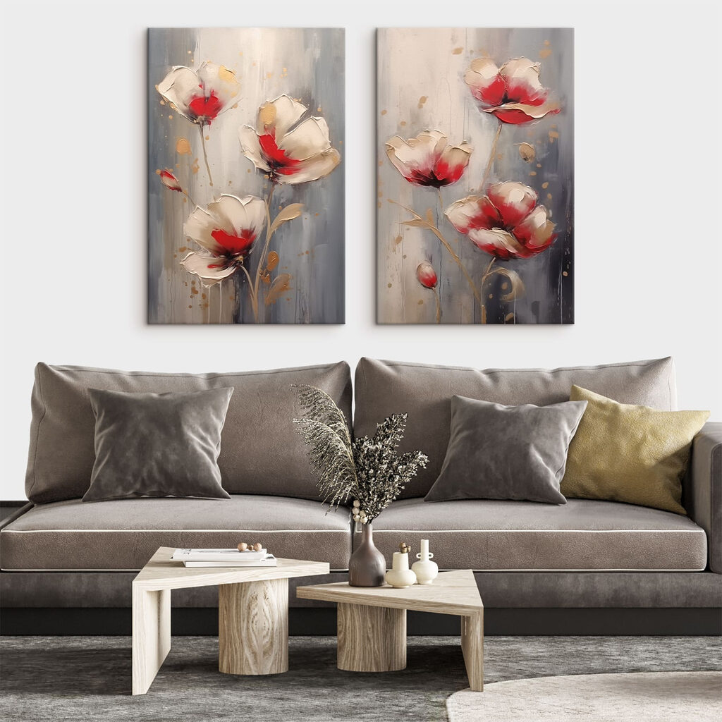 Fleurs au cœur rouge dans un intérieur