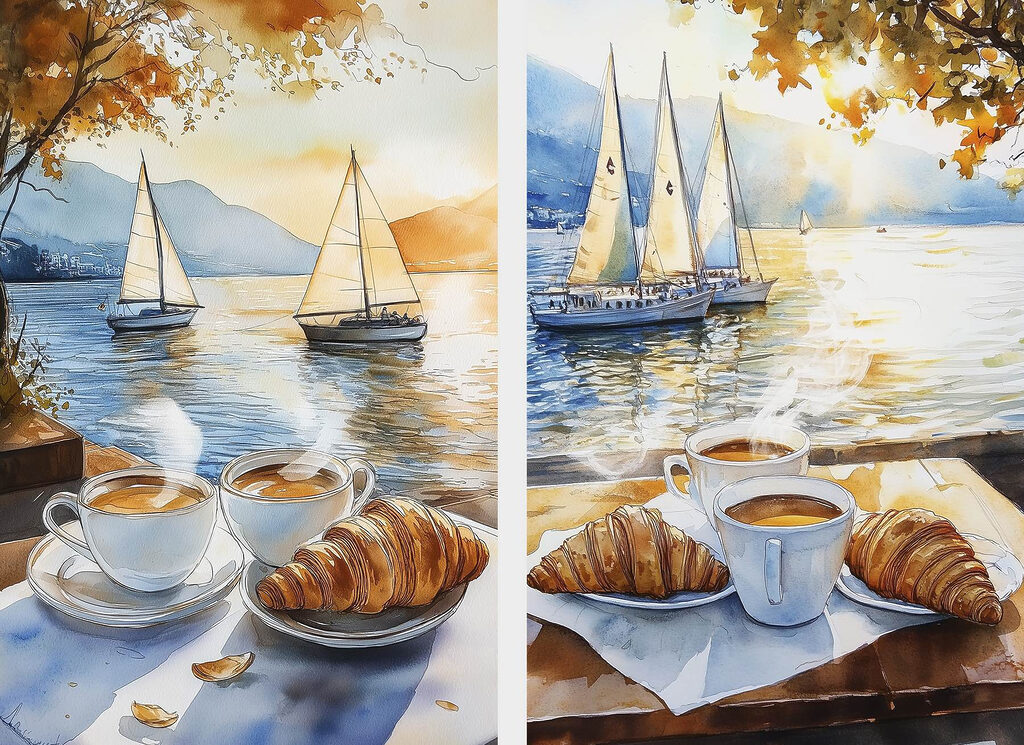 Café face aux voiliers — motif complet