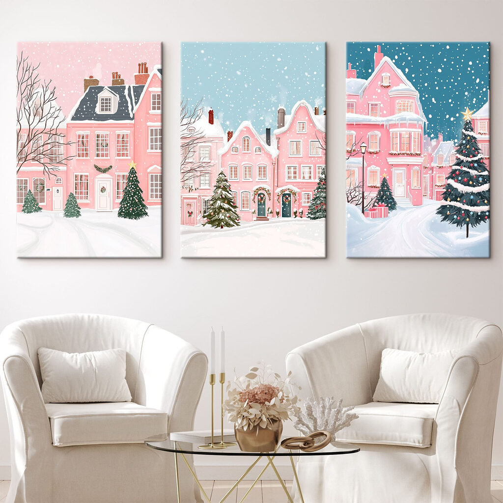 Village sous la neige dans un intérieur