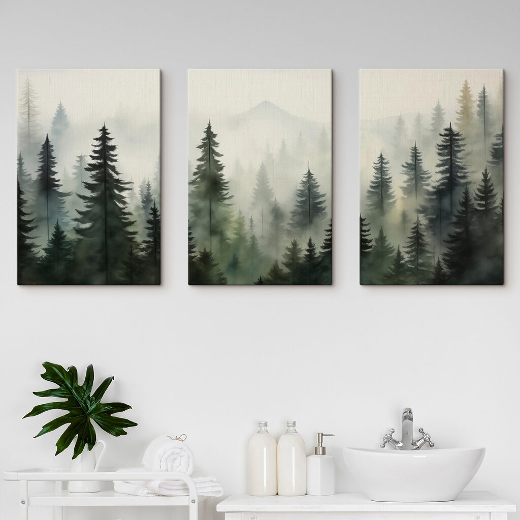 Conifères dans la brume dans un intérieur