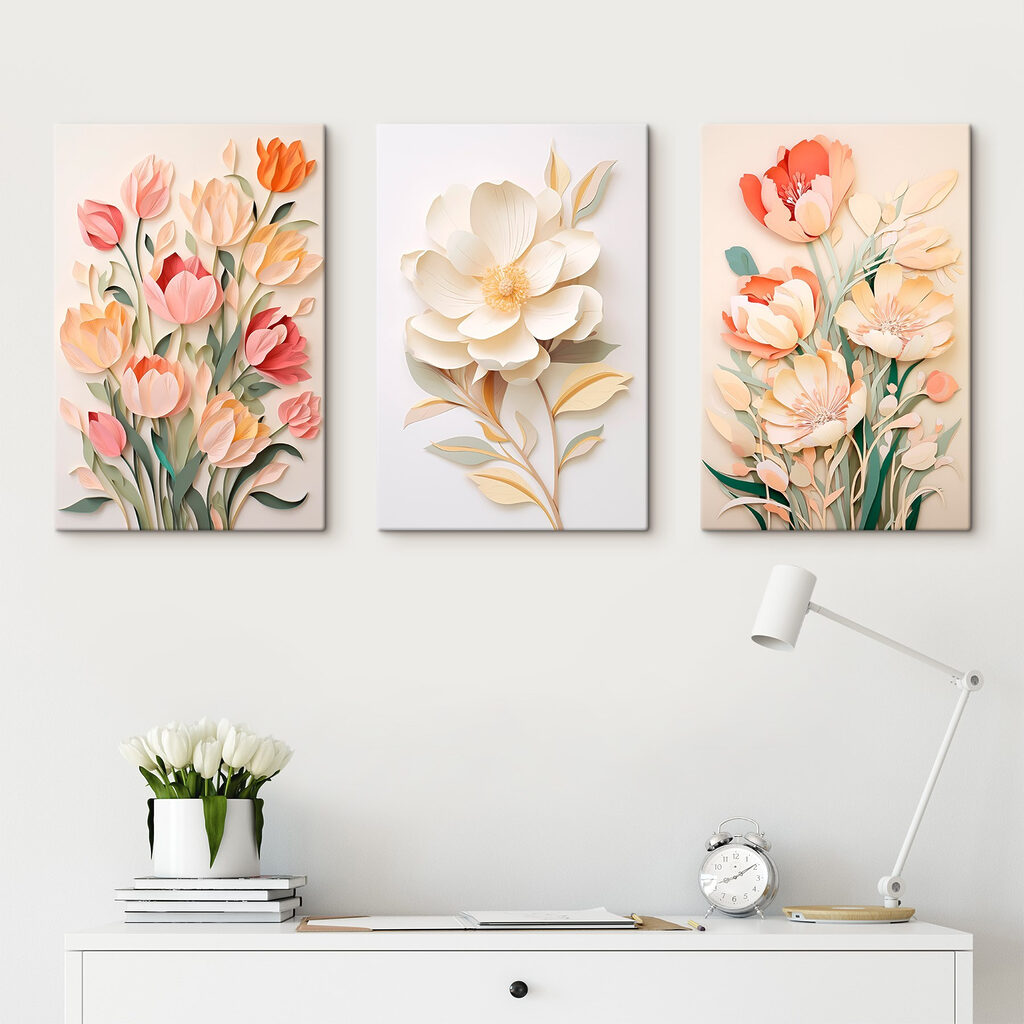 Fleurs pastel superposées dans un intérieur