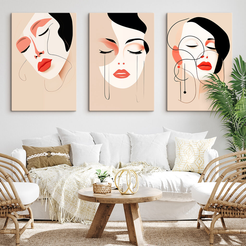 Visages tout en lignes dans un intérieur