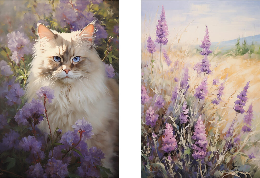 Chat parmi les fleurs — motif complet