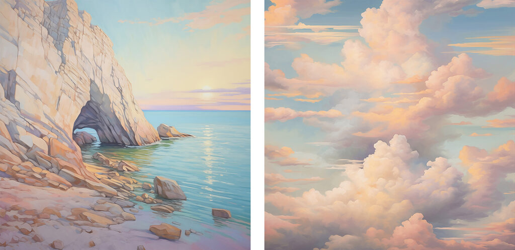Côte rocheuse et nuages — motif complet