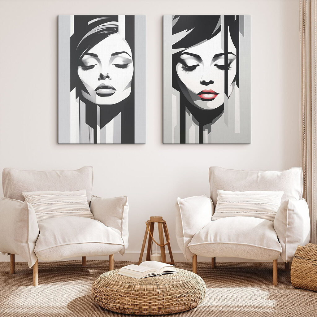 Portraits entre les lignes dans un intérieur