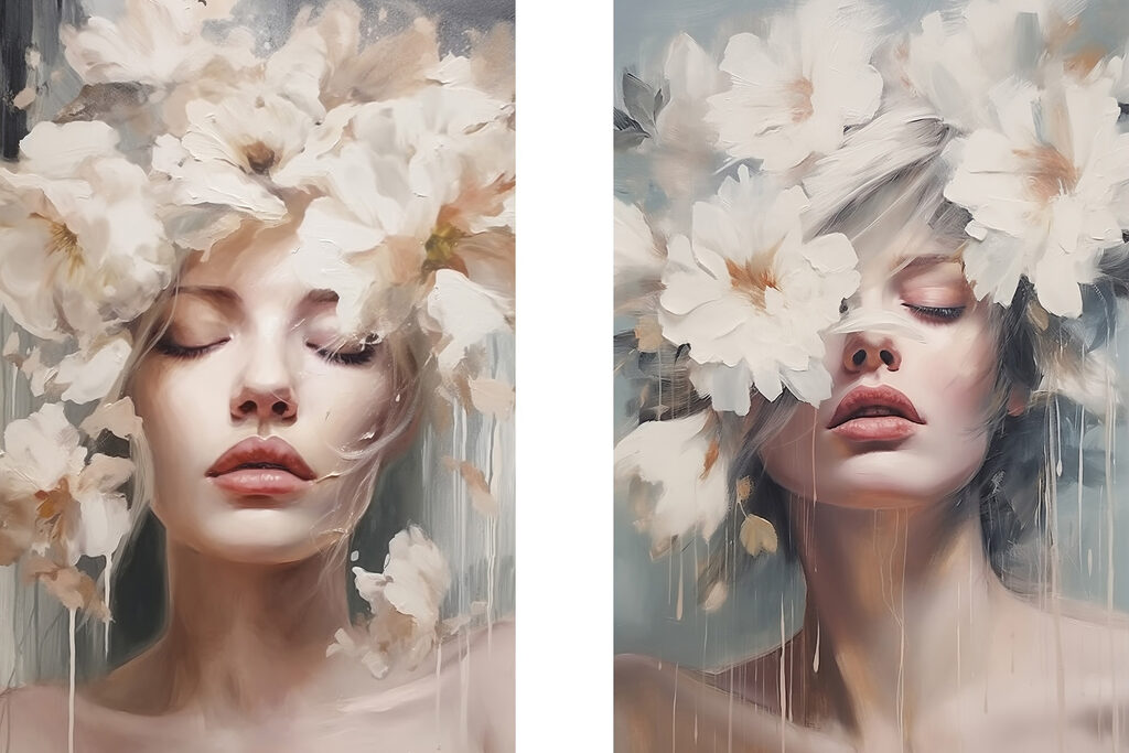 Deux visages fleuris — motif complet