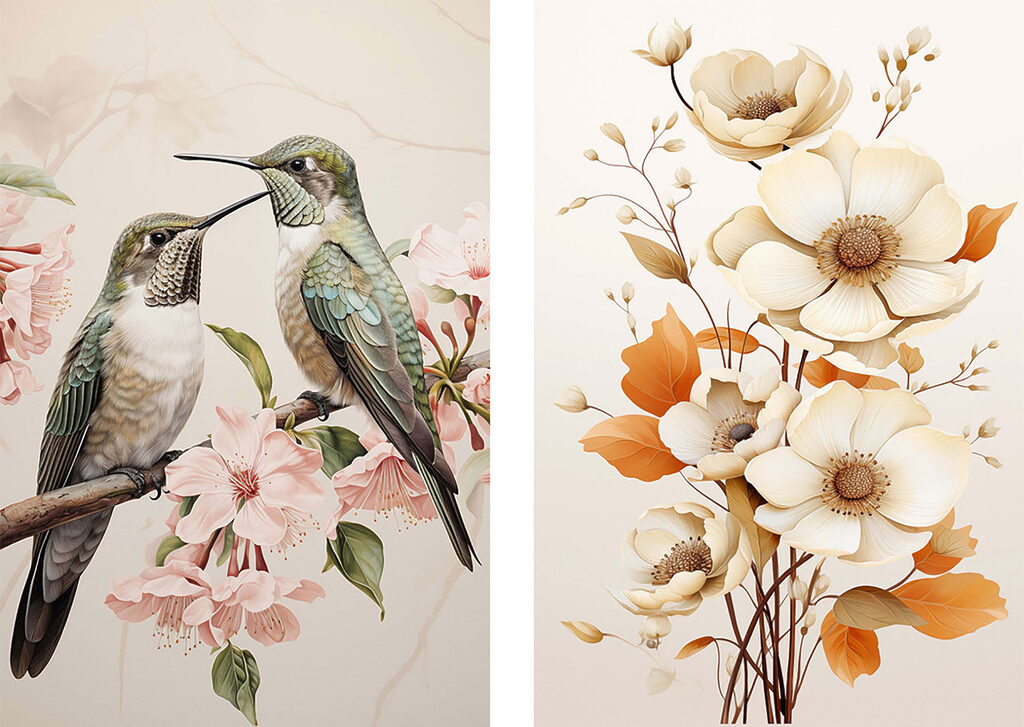 Oiseaux et fleurs — motif complet