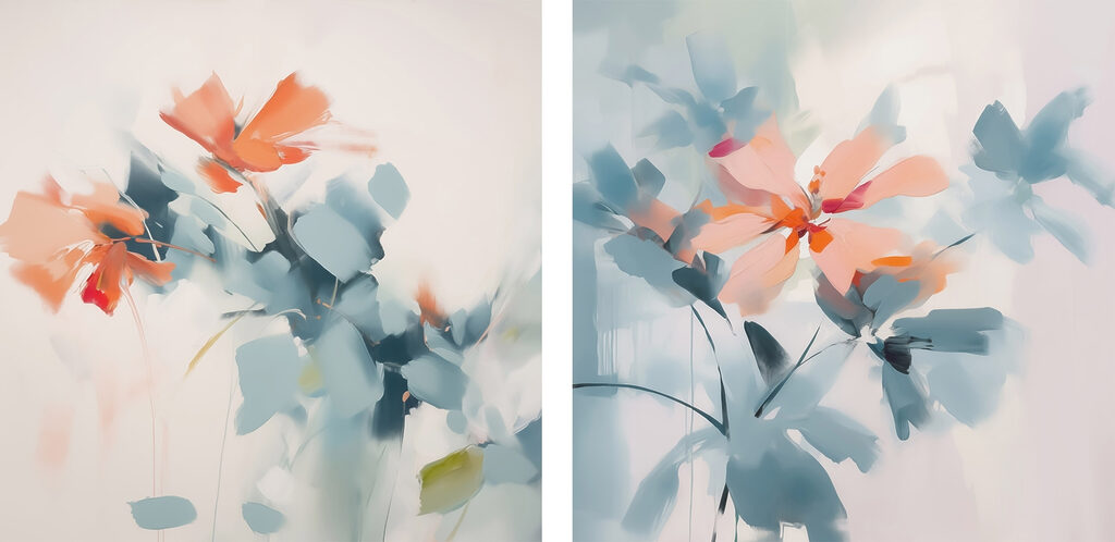 Fleurs et feuilles fondues — motif complet