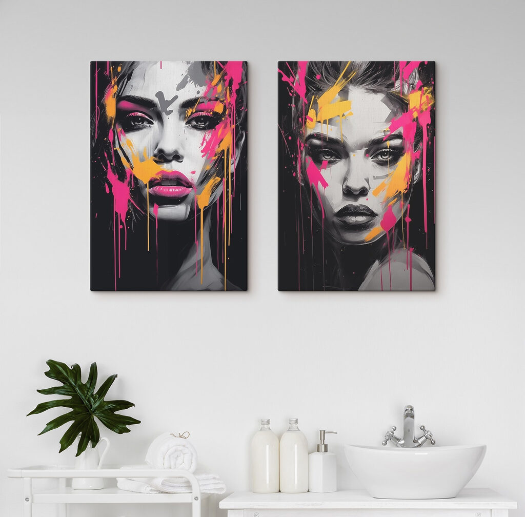 Visages hauts en couleur dans un intérieur