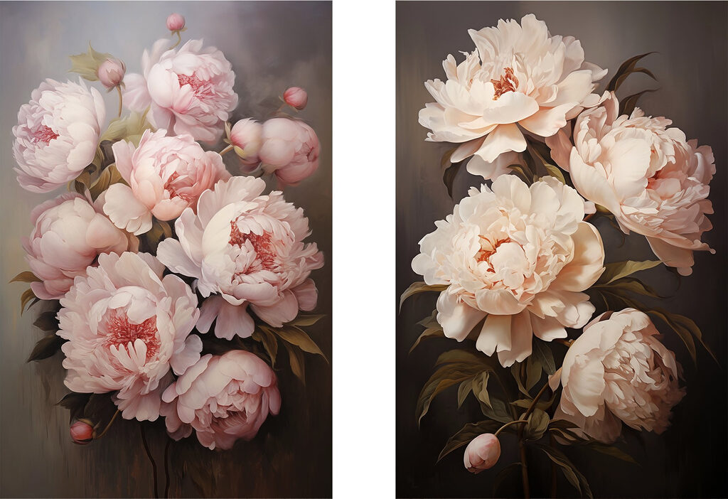 Pivoines sur fond sombre — motif complet