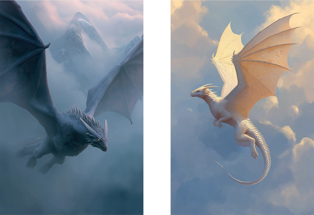 Dragons dans le ciel — motif complet
