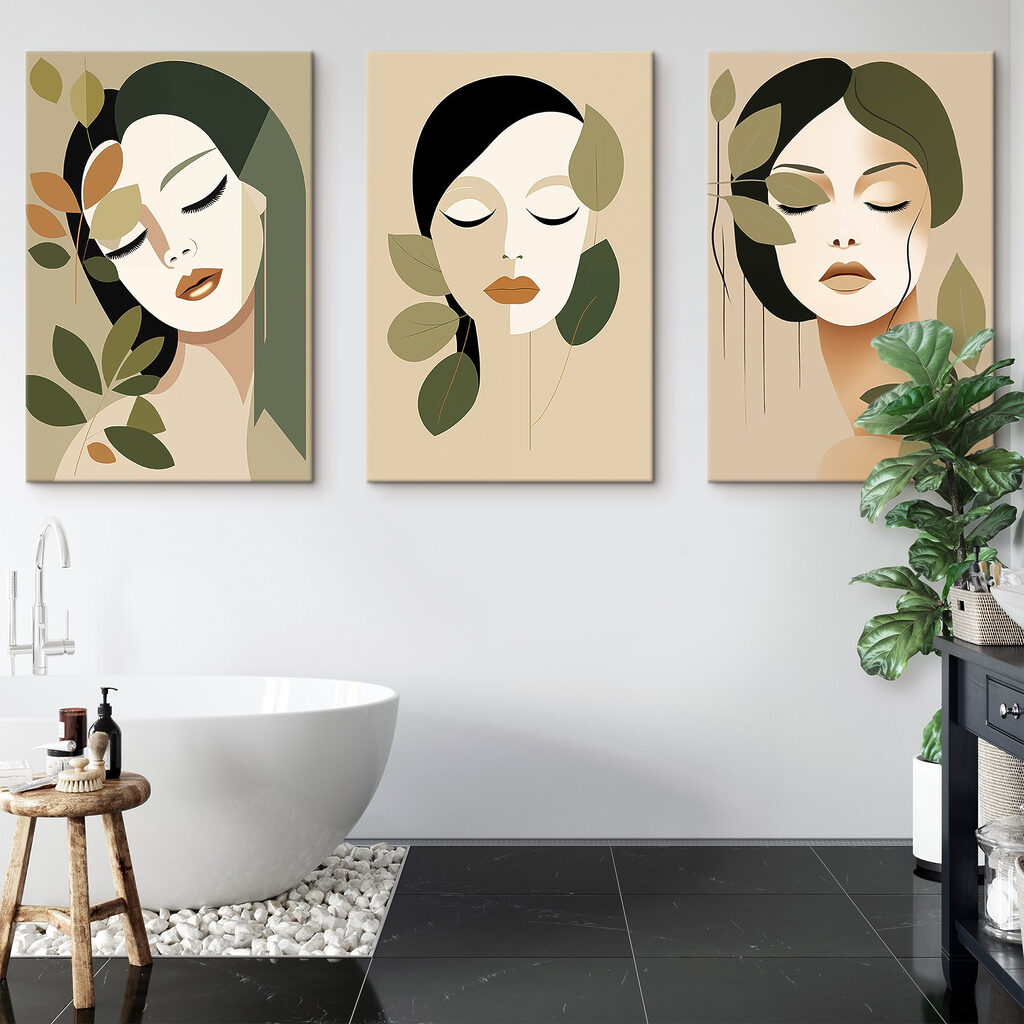 Trois visages paisibles dans un intérieur