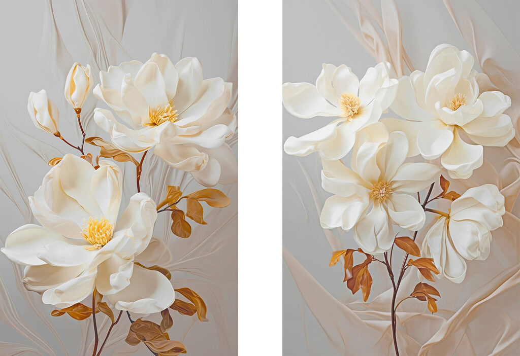 Fleurs sur fond drapé — motif complet