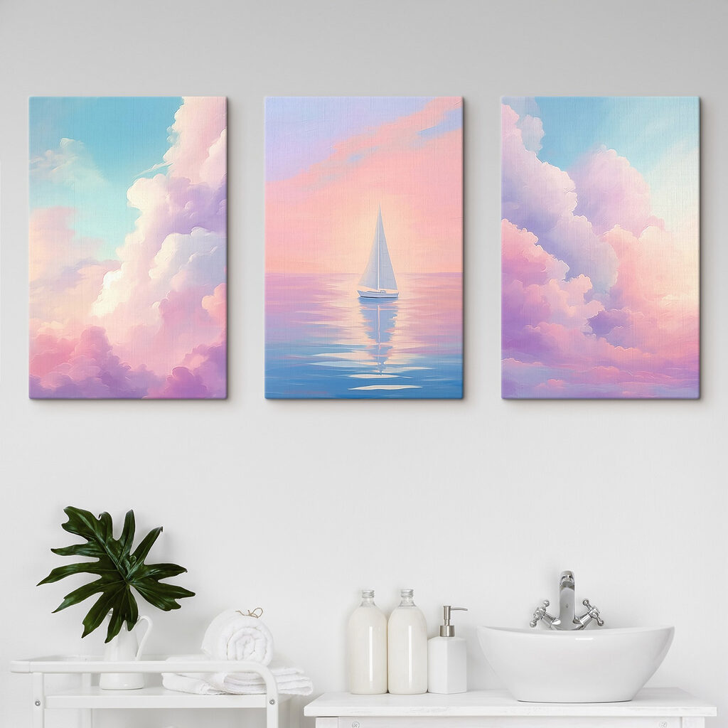 Voilier et nuages pastel dans un intérieur