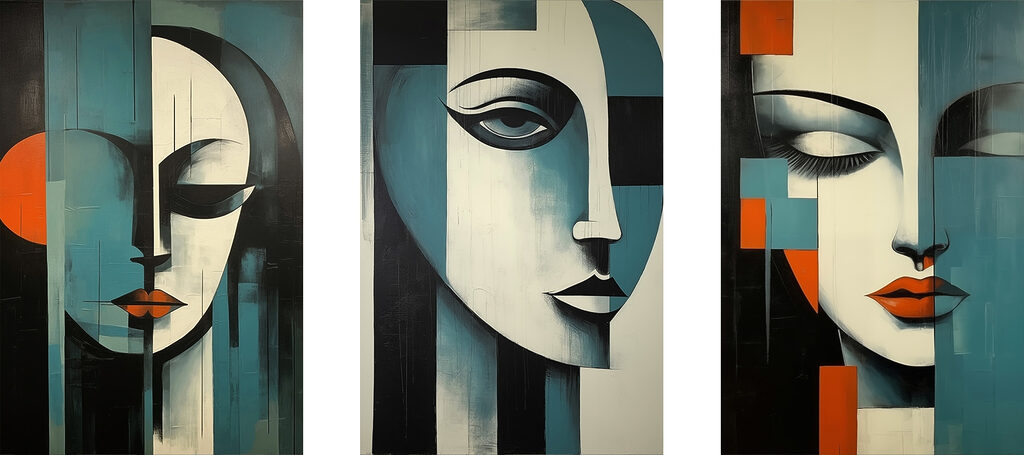 Visages géométriques — motif complet
