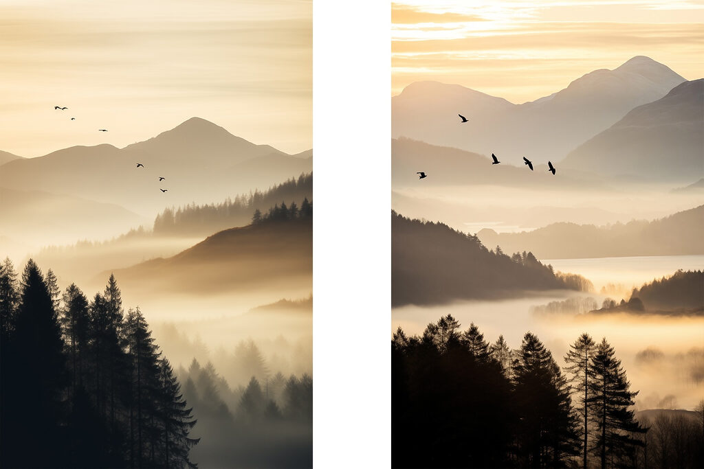 Oiseaux sur la vallée — motif complet