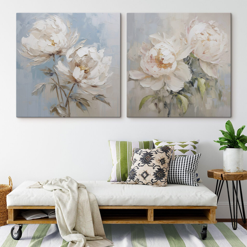 Fleurs pleines au pinceau dans un intérieur