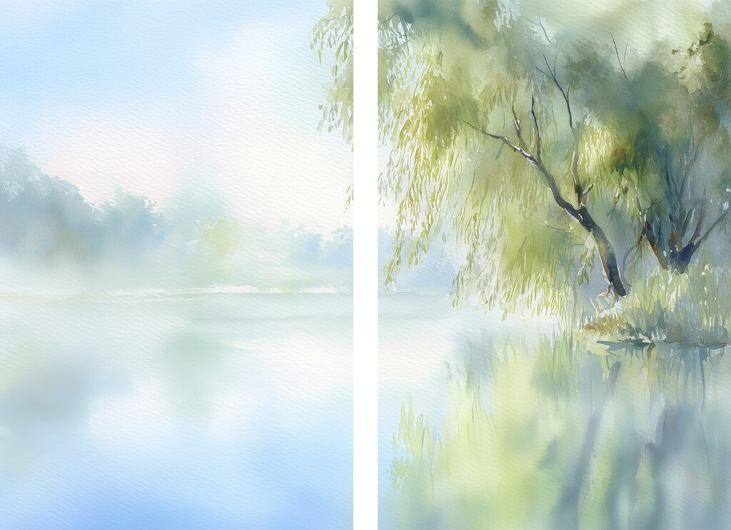Lac dans la brume — motif complet