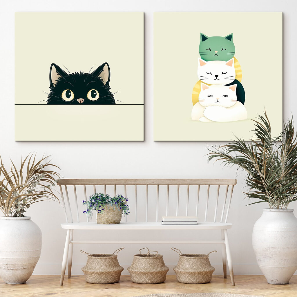 Chats empilés dans un intérieur