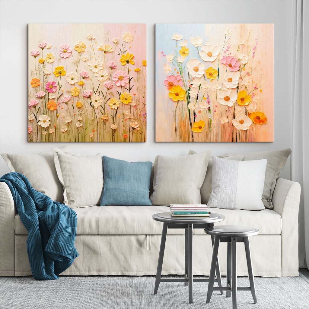 Prairie fleurie pastel dans un intérieur