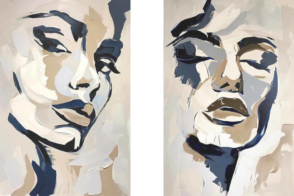 Visages en larges touches — motif complet
