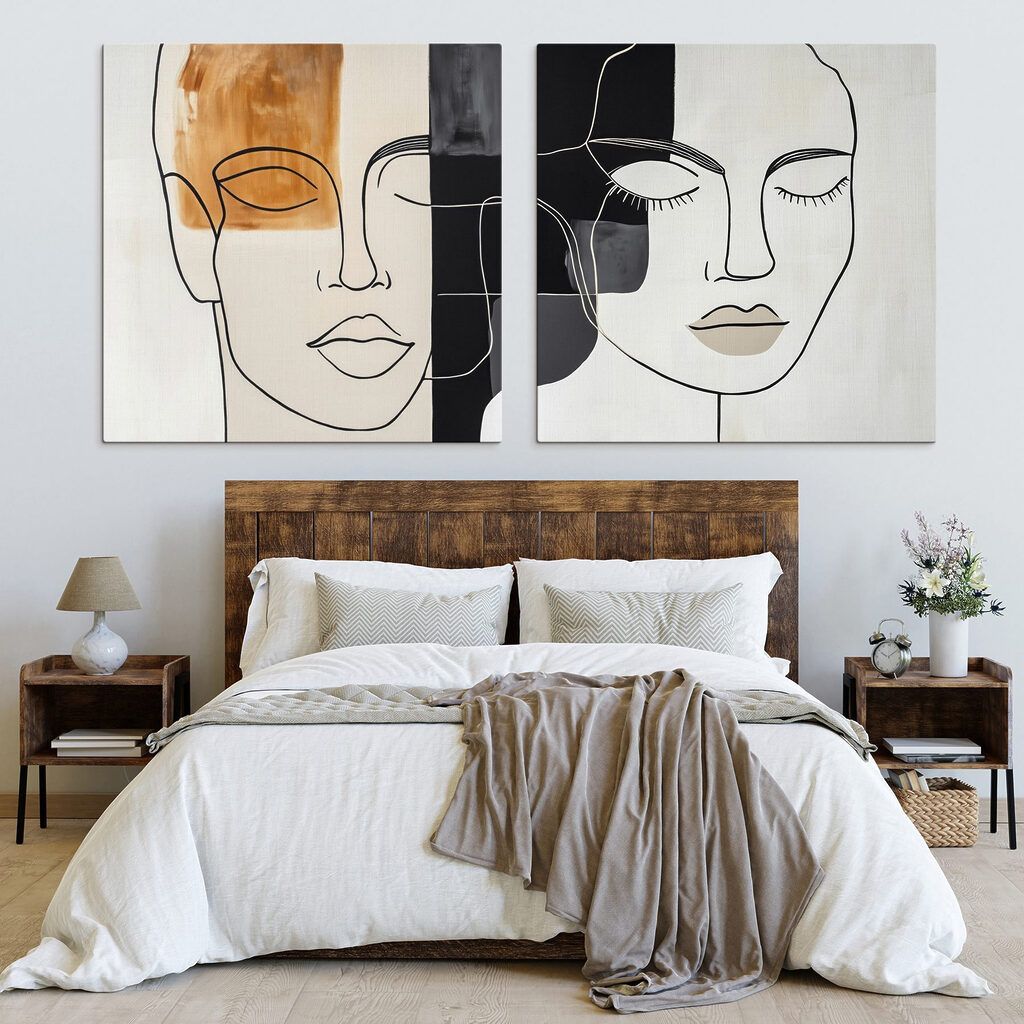 Visages d’un seul trait dans un intérieur