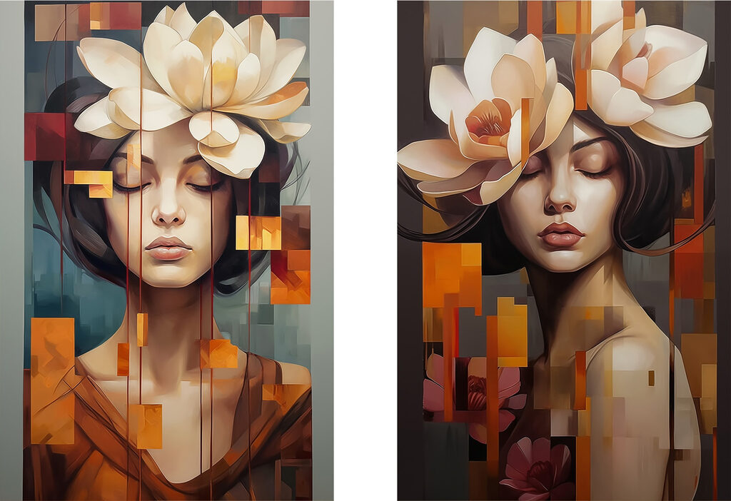 Rêveuse aux fleurs — motif complet