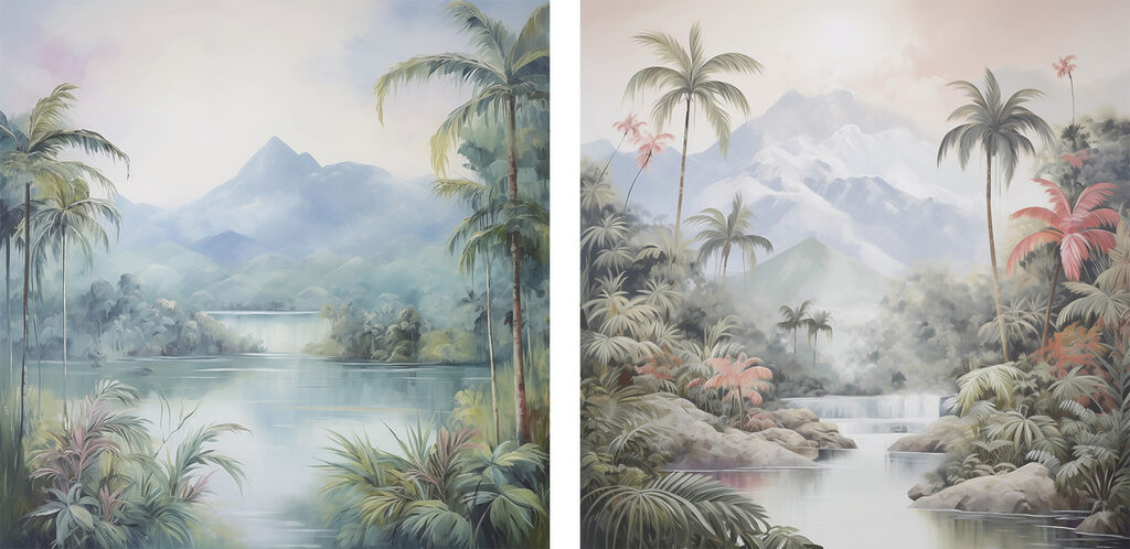 Paysage tropical brumeux — motif complet
