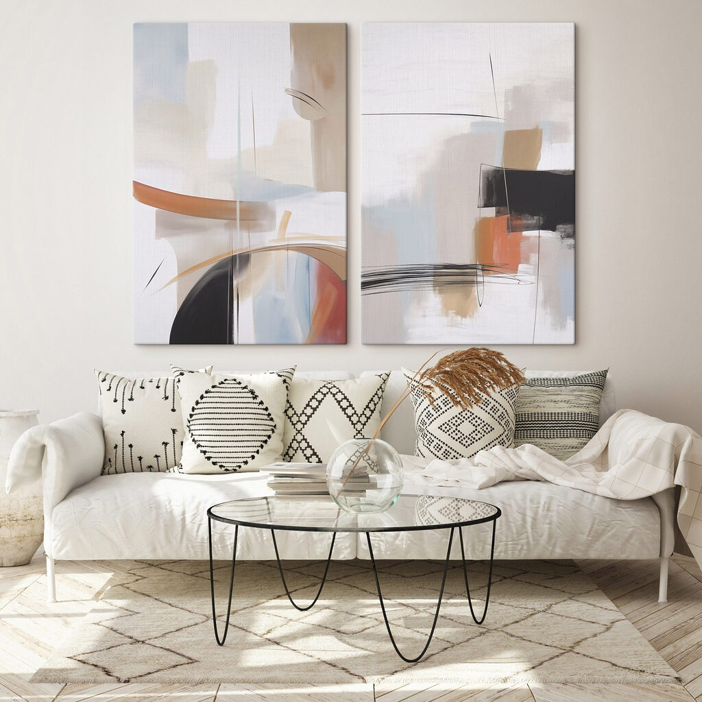 Abstraction pastel et orange — intérieur 1