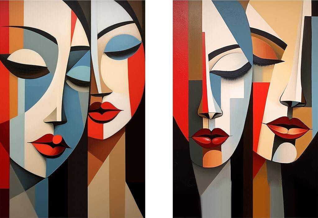 Visages côte à côte — motif complet