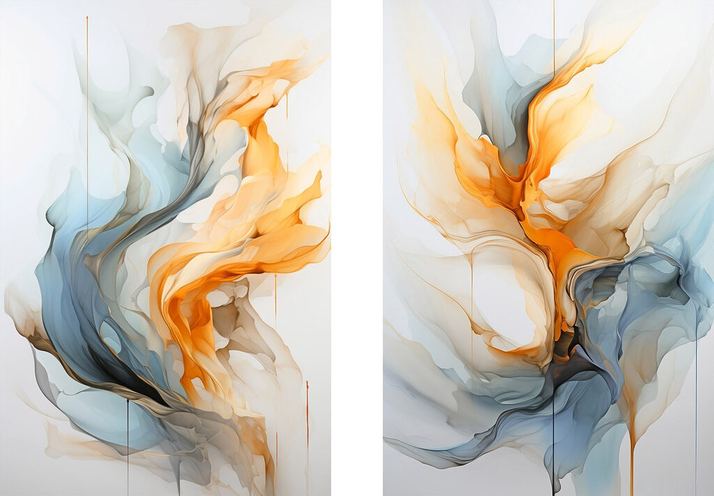 Volutes bleu et ambre — motif complet
