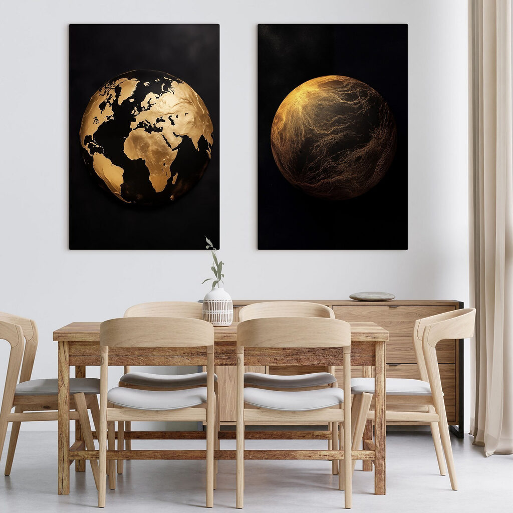 Planètes dorées dans un intérieur