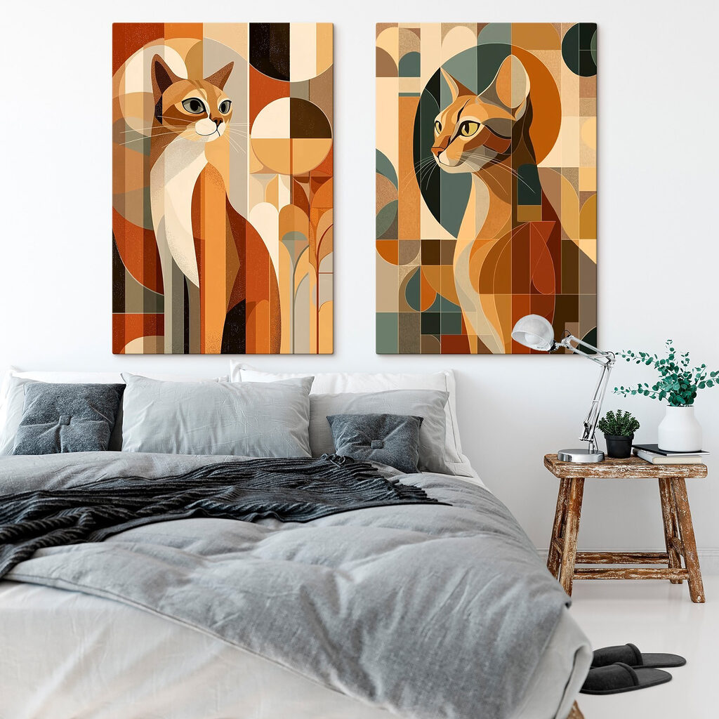 Chats et formes géométriques dans un intérieur