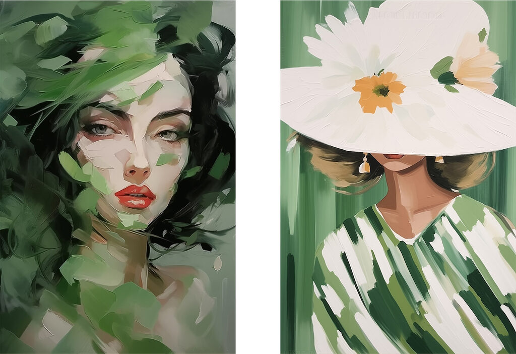 Portraits en vert — motif complet