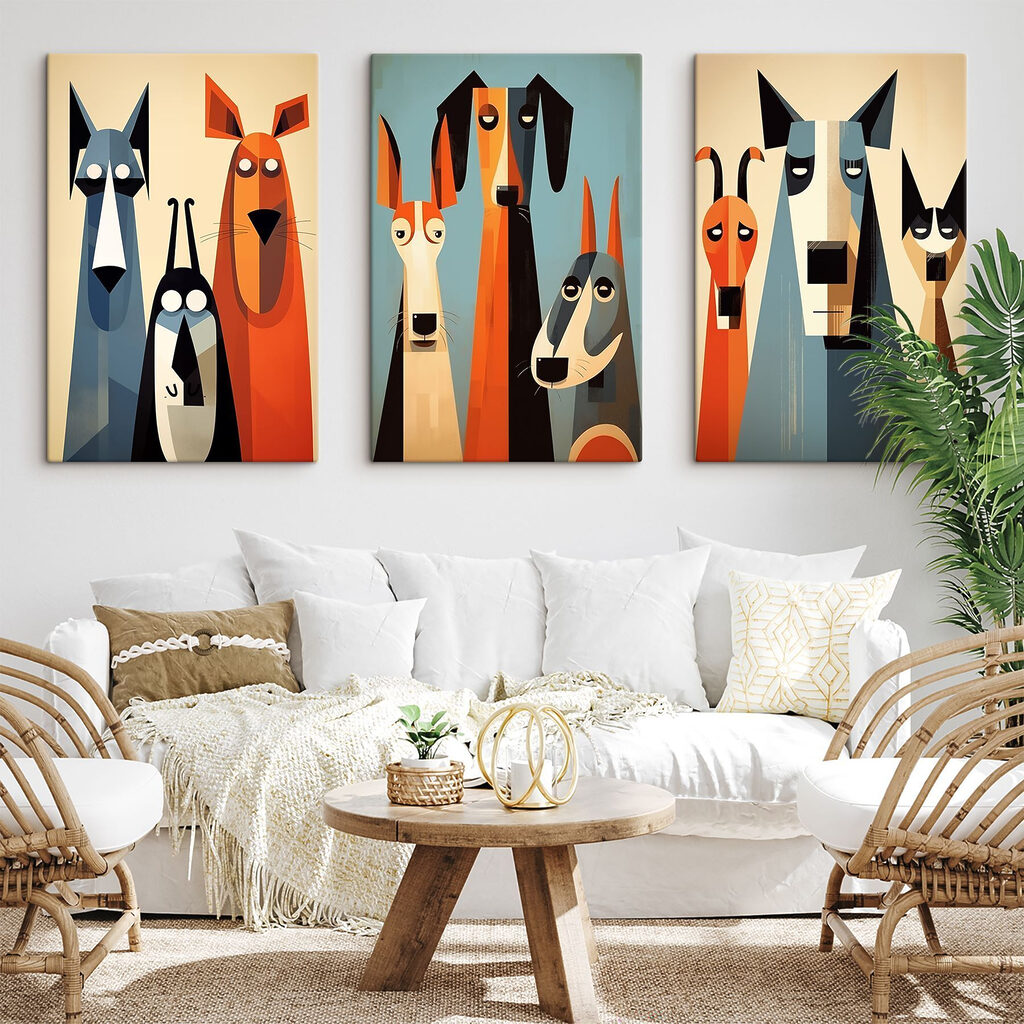 Chiens de caractère dans un intérieur