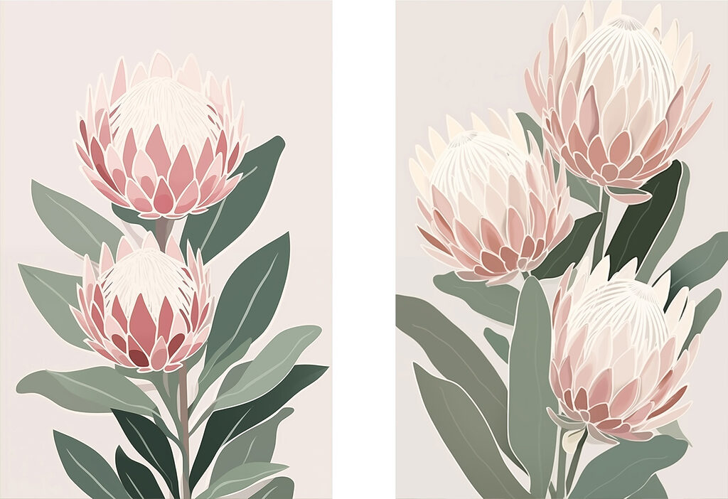 Protéas en pastel — motif complet