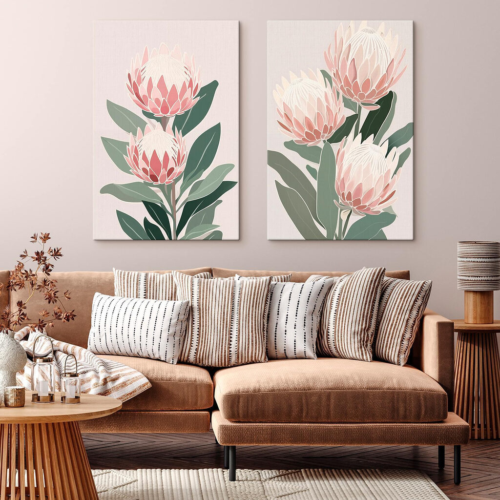 Protéas en pastel — intérieur 1