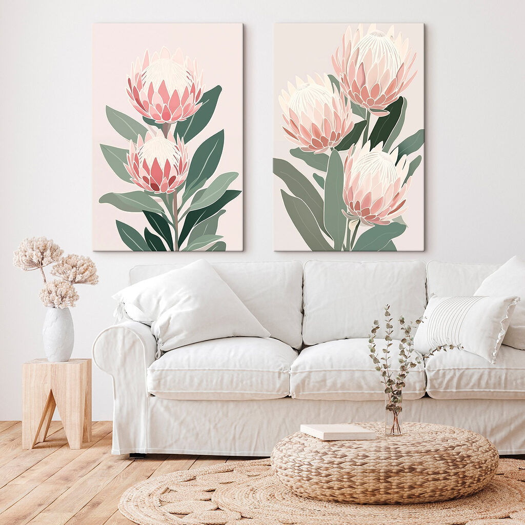 Protéas en pastel — intérieur 2
