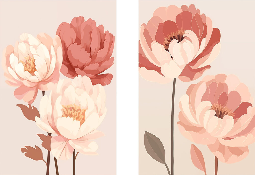 Pivoines épurées — motif complet