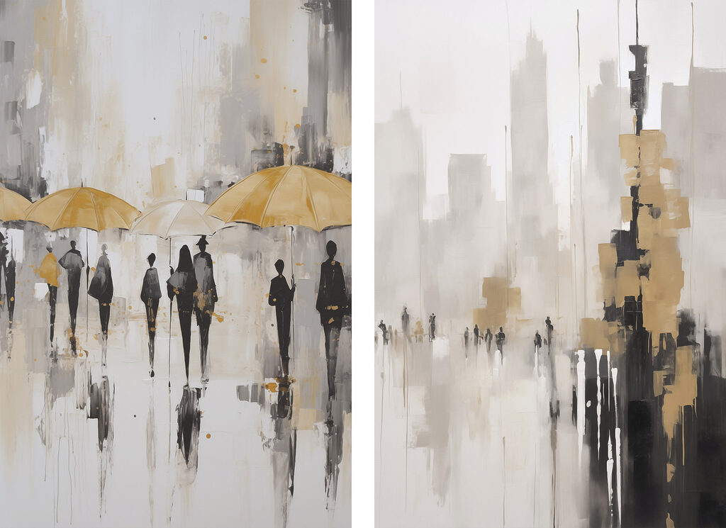 Ville sous la pluie — motif complet