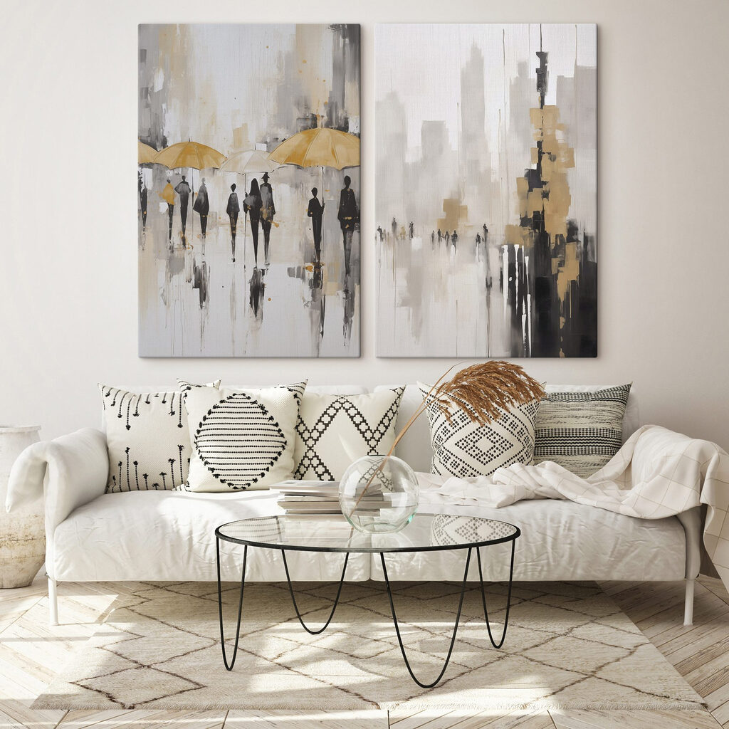 Ville sous la pluie dans un intérieur