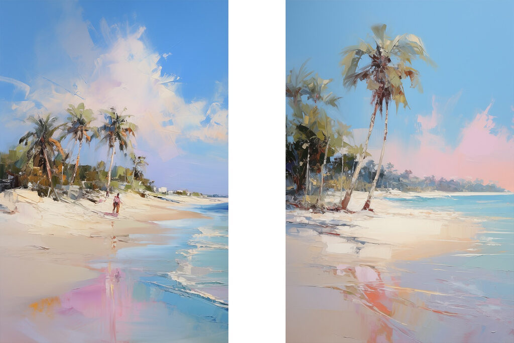 Plage aux palmiers — motif complet