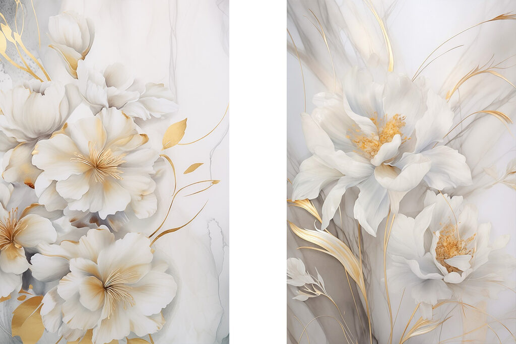 Fleurs blanches et dorées — motif complet