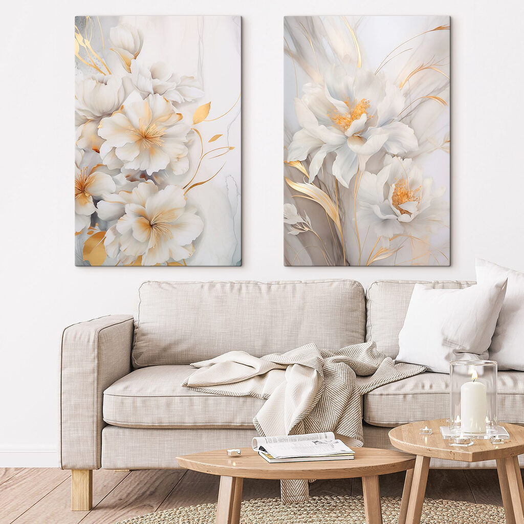 Fleurs blanches et dorées — intérieur 1