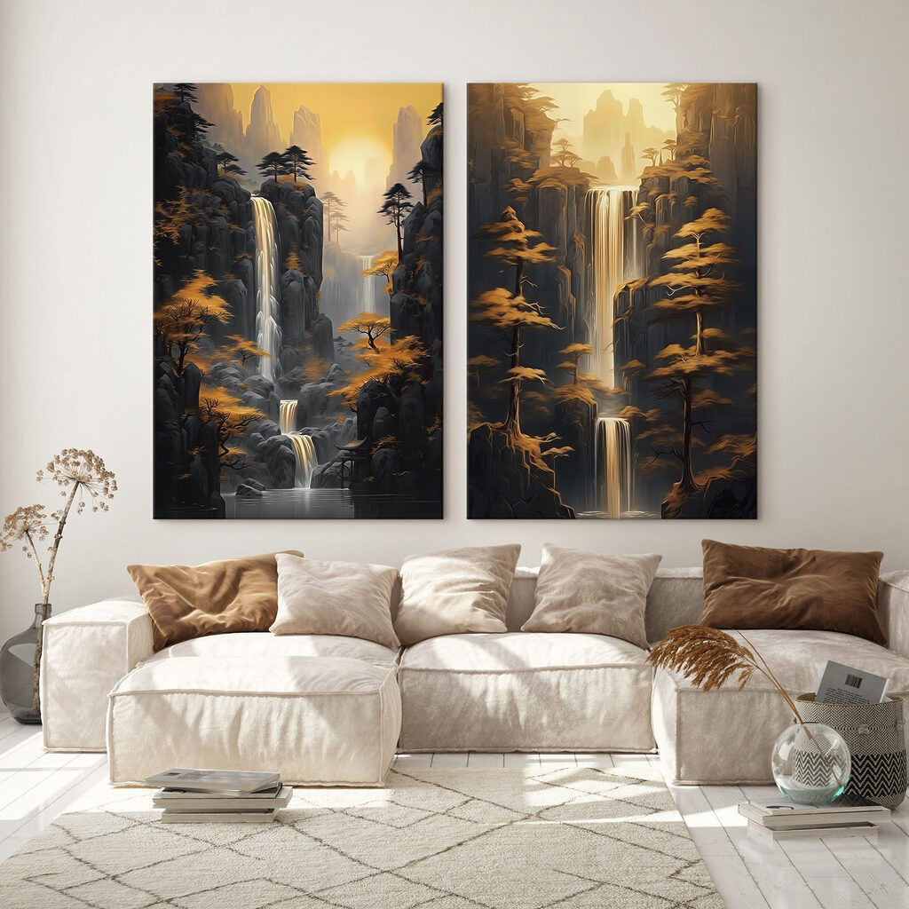 Cascades au couchant dans un intérieur