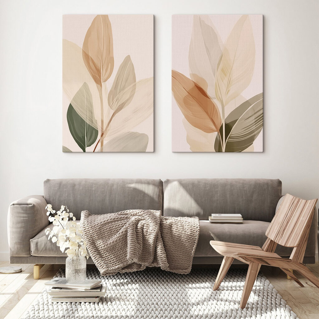 Feuilles aux tons apaisés dans un intérieur