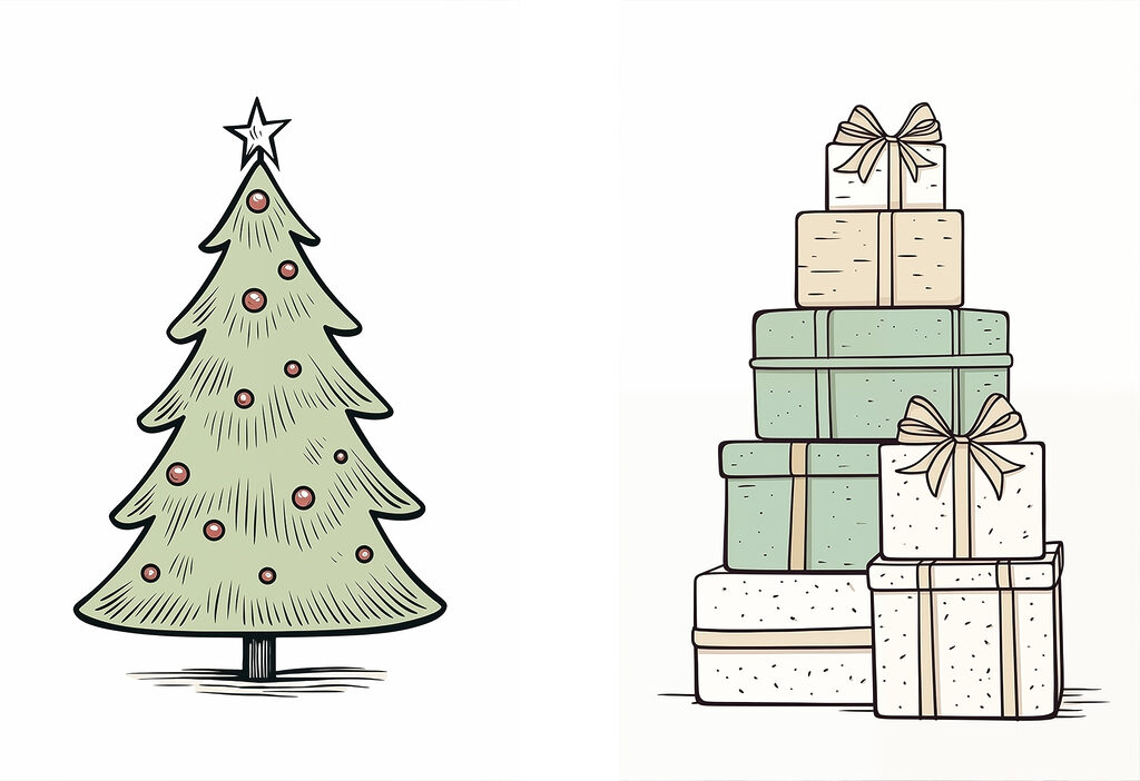 Sapin et cadeaux — motif complet