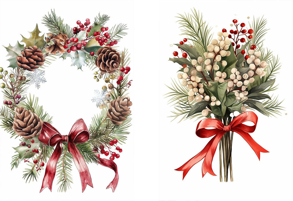 Couronne et baies d’hiver — motif complet