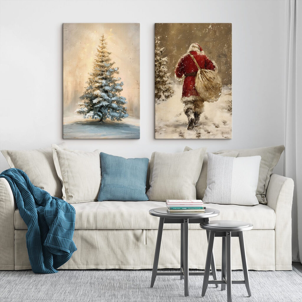 Père Noël en route dans un intérieur